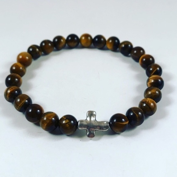 Men or women golden Tiger eye cross bracelet - Picture 5 of 7